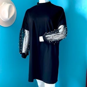Pearl Sleeves Mock neck Dress